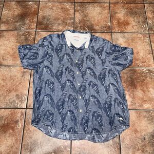 Tommy Bahama 100% Linen Tropical Print Button Down Shirt Men's XXL Blue
